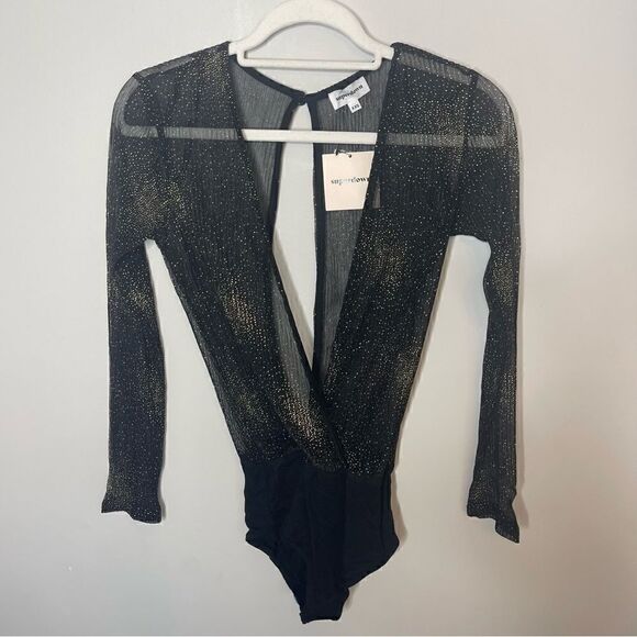 Superdown wilhemina metallic bodysuit new XXS BLACK/GOLD - Picture 10 of 13